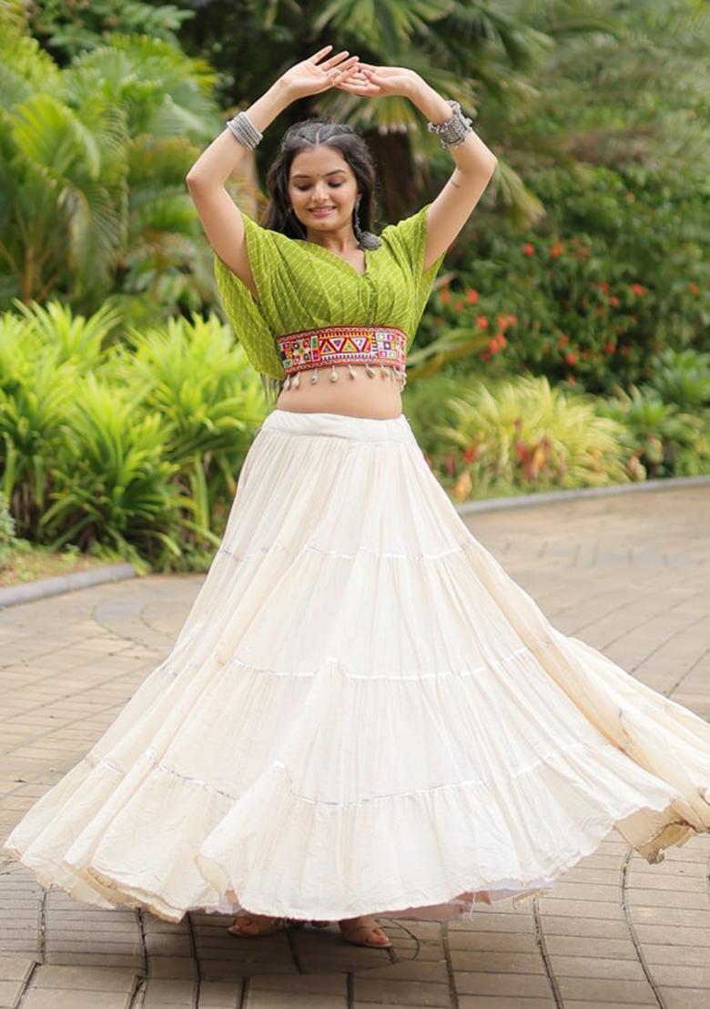 Green embroidered Cotton Lehenga Set