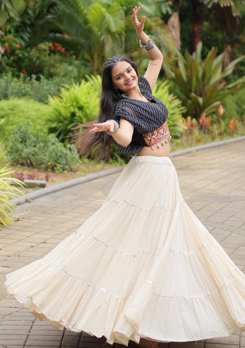 Black embroidered Cotton Lehenga Set