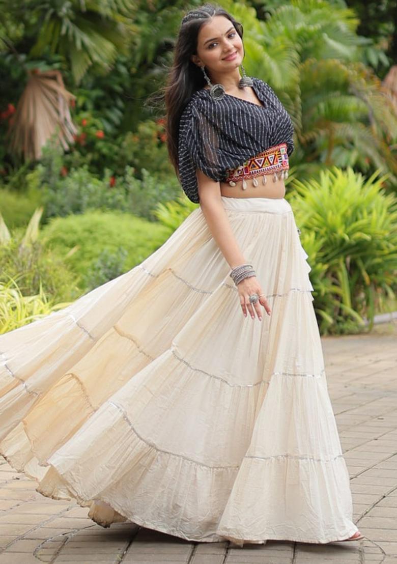 Black embroidered Cotton Lehenga Set