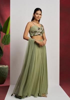 Green embroidered Georgette Lehenga Set With Dupatta