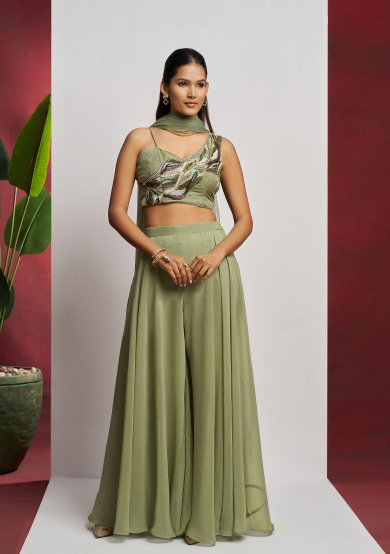 Green embroidered Georgette Lehenga Set With Dupatta