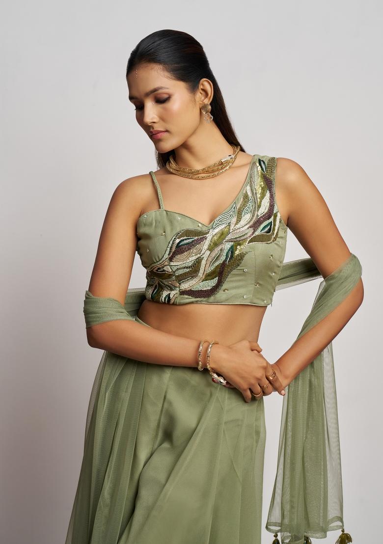 Green embroidered Georgette Lehenga Set With Dupatta