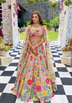 Multicolor embroidered Georgette Lehenga Set With Dupatta