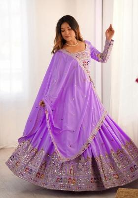Lavender embroidered Viscose Lehenga Set With Dupatta