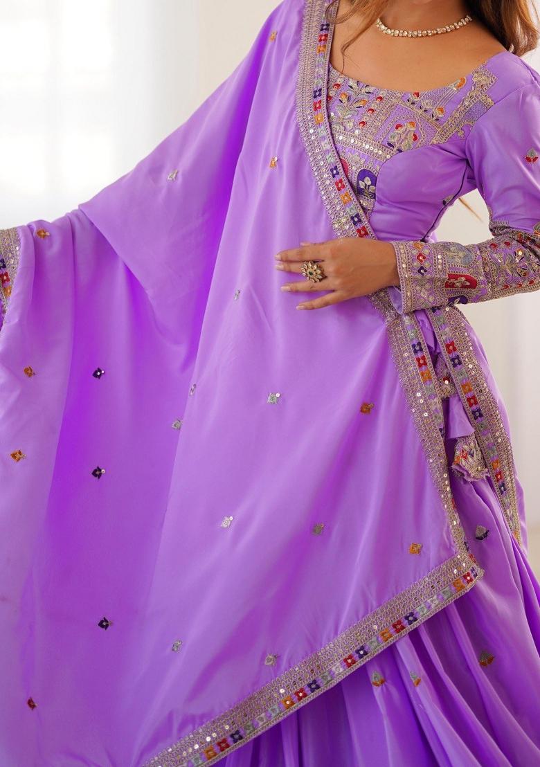 Lavender embroidered Viscose Lehenga Set With Dupatta
