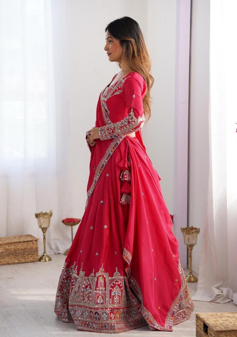 Pink embroidered Viscose Lehenga Set With Dupatta