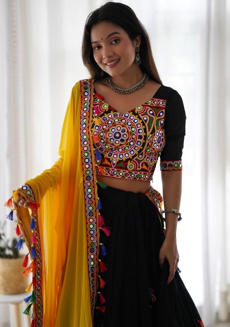 Black embroidered Georgette Lehenga Set With Dupatta