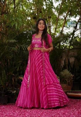 Pink embroidered Georgette Lehenga Set With Dupatta