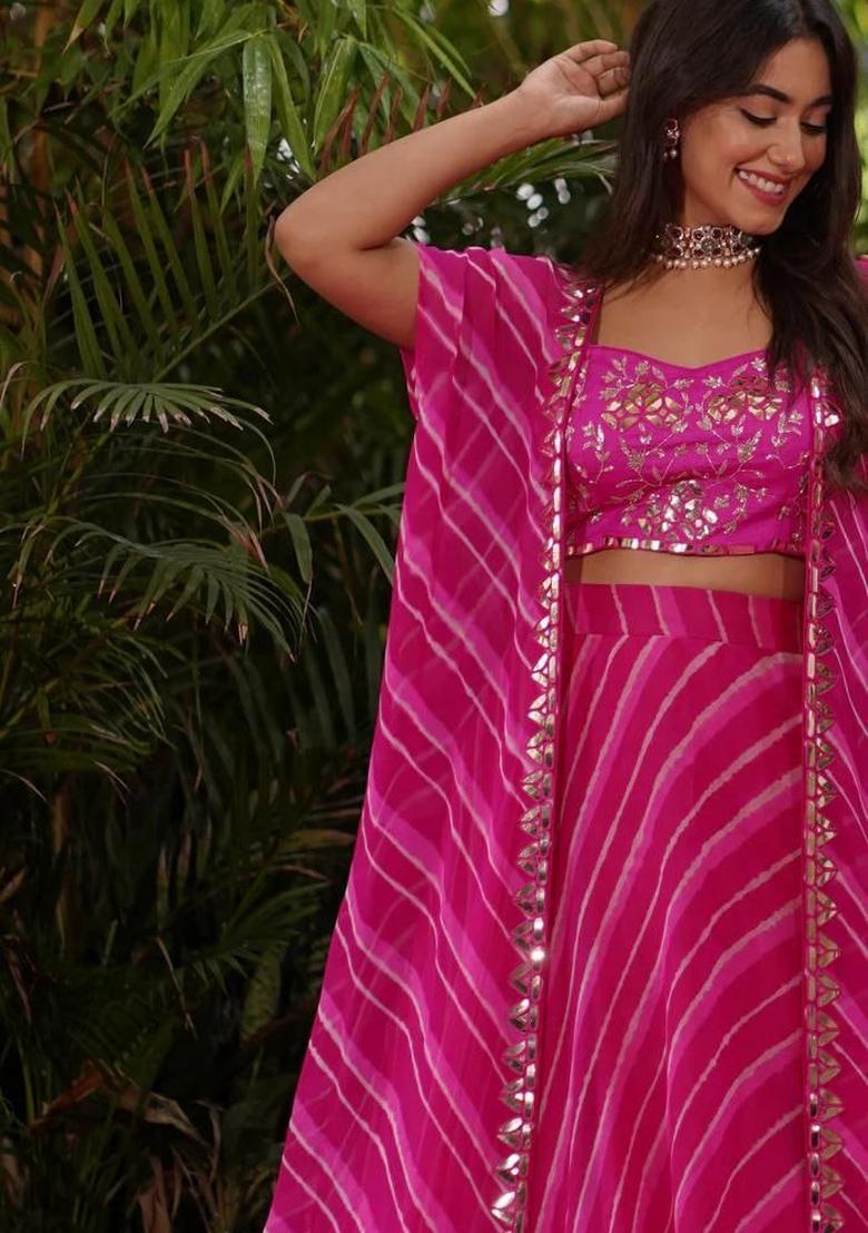 Pink embroidered Georgette Lehenga Set With Dupatta