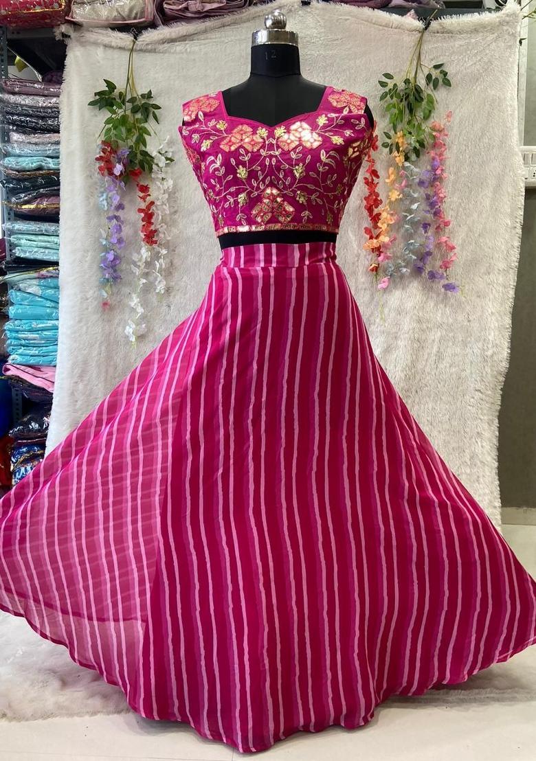 Pink embroidered Georgette Lehenga Set With Dupatta