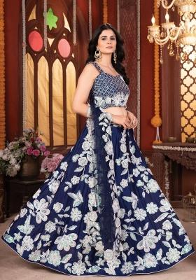 Blue embroidered Viscose Lehenga Set With Dupatta
