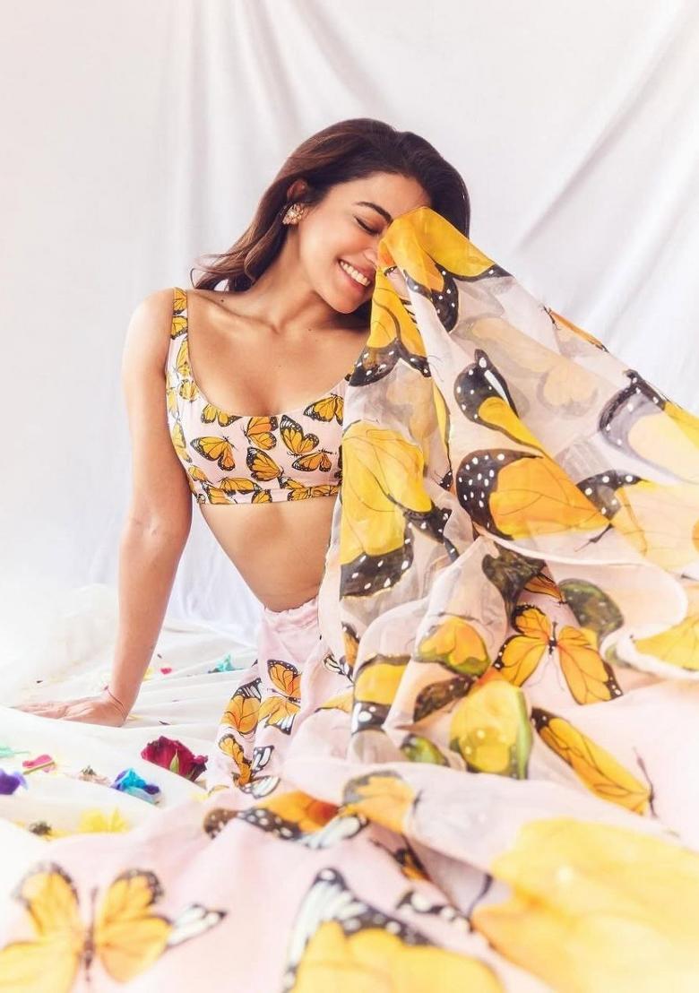 Peach embroidered Viscose Lehenga Set With Dupatta