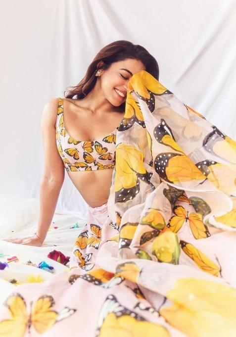 Peach embroidered Viscose Lehenga Set With Dupatta