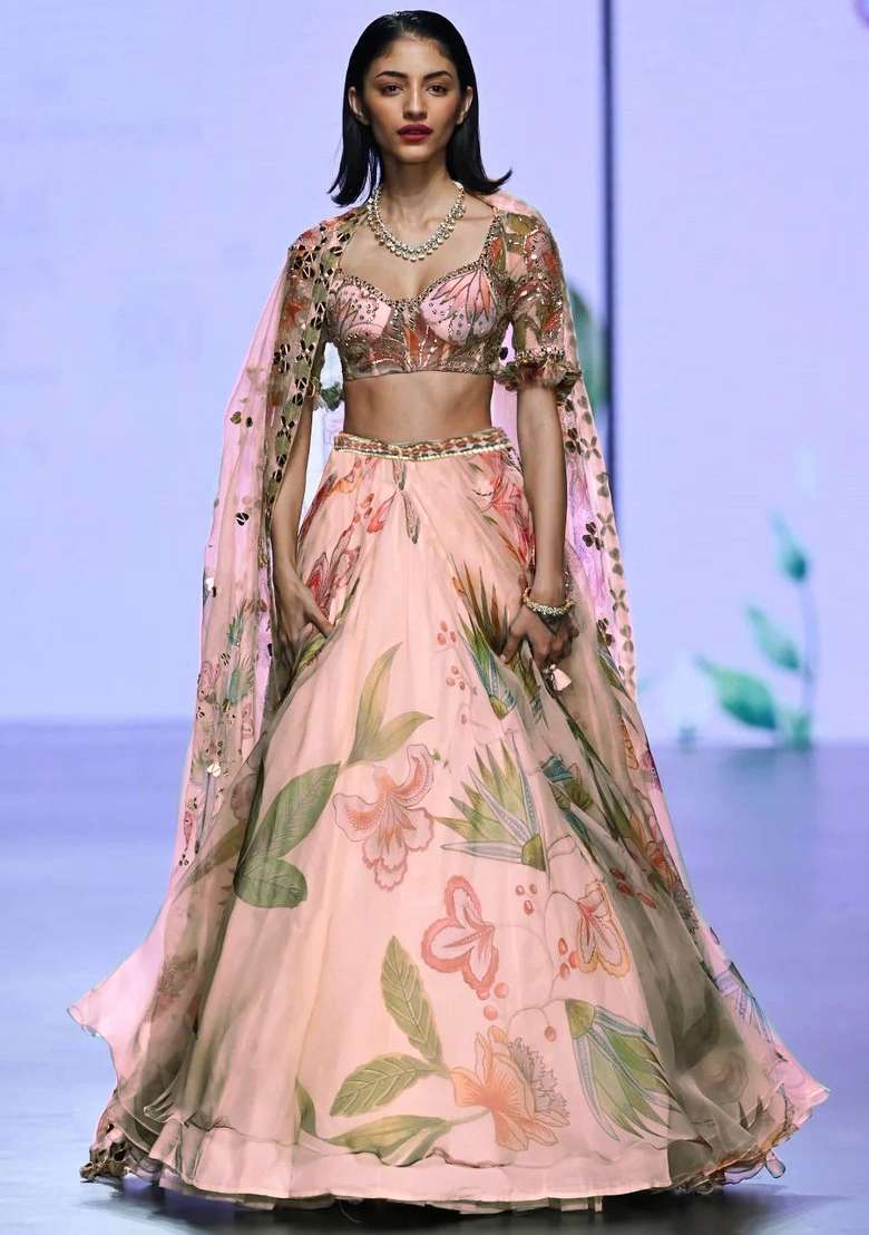 Cream embroidered Viscose Lehenga Set With Dupatta for Diwali and Festive Wear - Indya