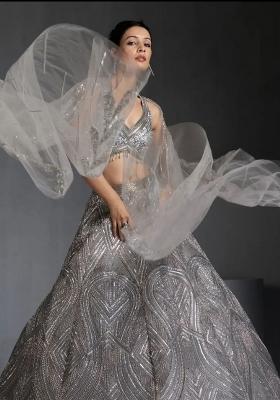 Grey embroidered Georgette Lehenga Set With Dupatta