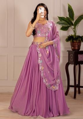Pink embroidered Georgette Lehenga Set With Dupatta