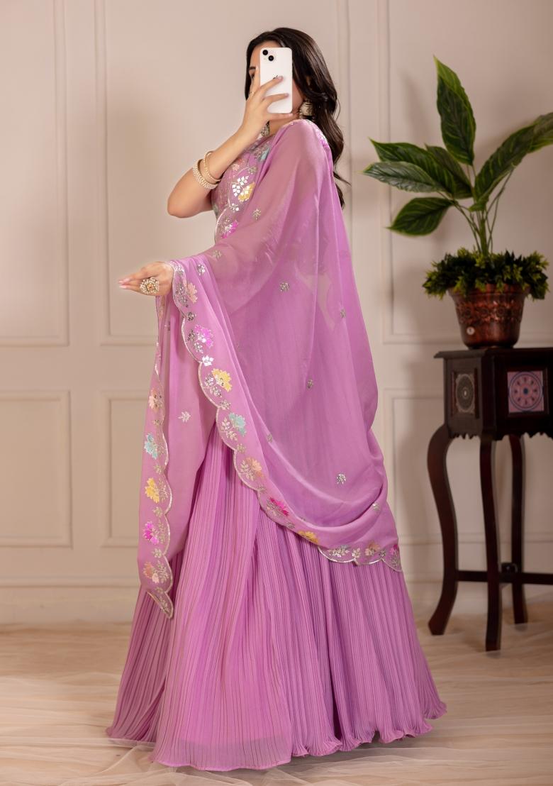 Pink embroidered Georgette Lehenga Set With Dupatta