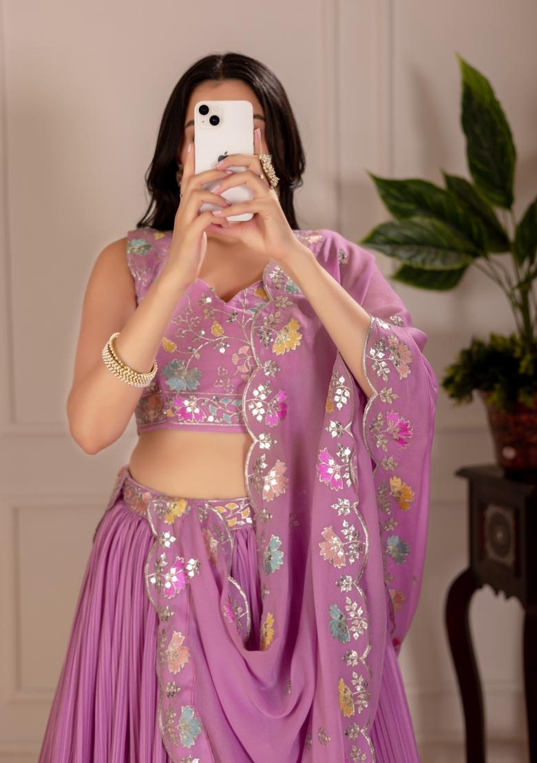 Pink embroidered Georgette Lehenga Set With Dupatta