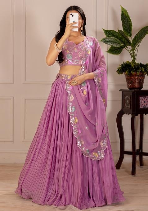 Pink embroidered Georgette Lehenga Set With Dupatta