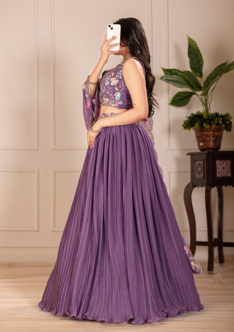 Purple embroidered Georgette Lehenga Set With Dupatta