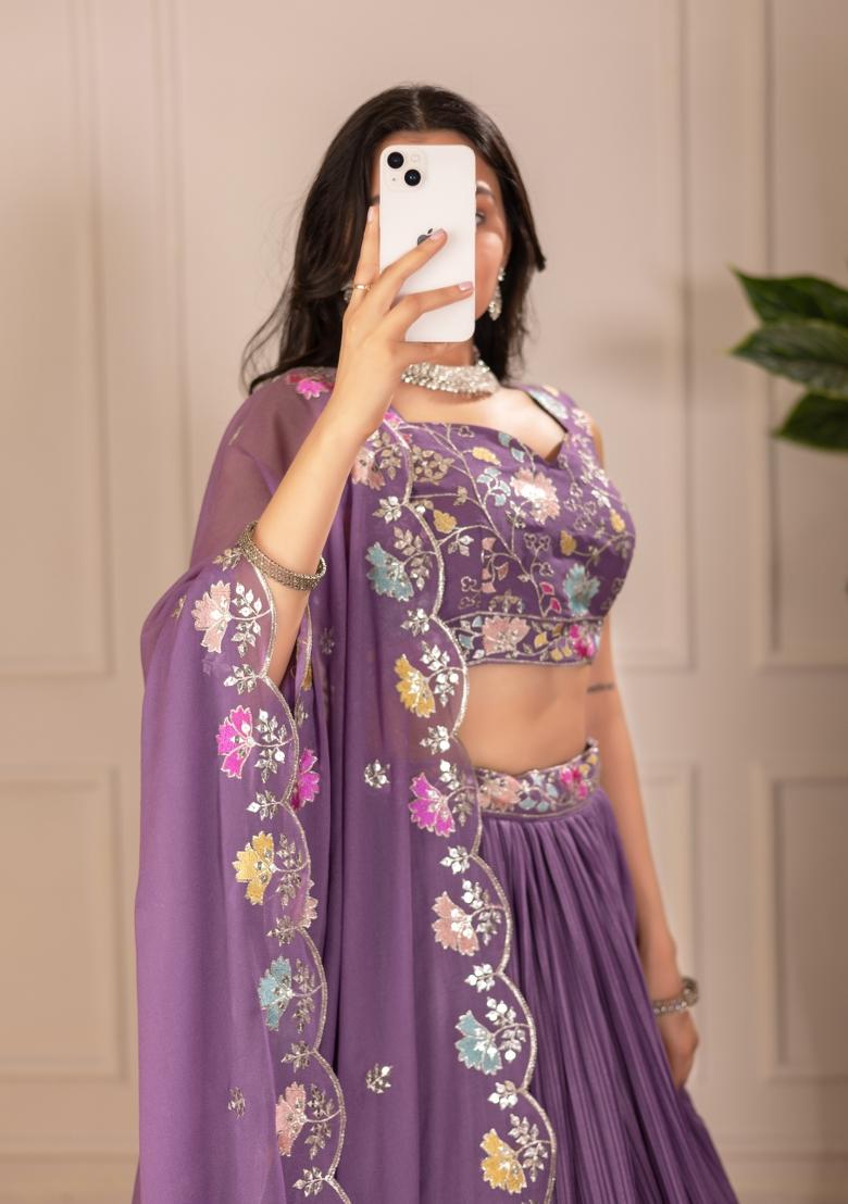 Purple embroidered Georgette Lehenga Set With Dupatta