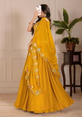 Yellow embroidered Georgette Lehenga Set With Dupatta