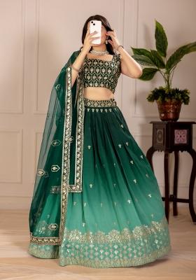 Green embroidered Viscose Lehenga Set With Dupatta