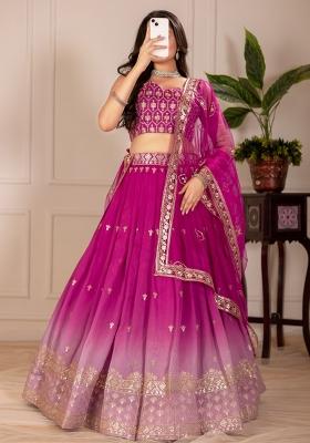 Pink embroidered Viscose Lehenga Set With Dupatta