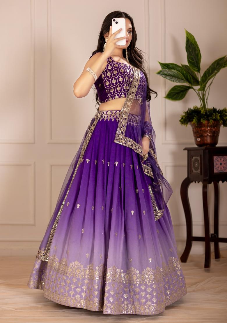 Purple embroidered Viscose Lehenga Set With Dupatta