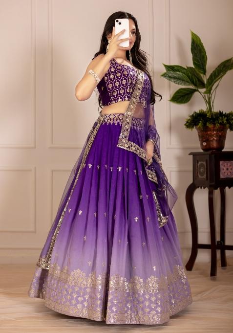 Purple embroidered Viscose Lehenga Set With Dupatta