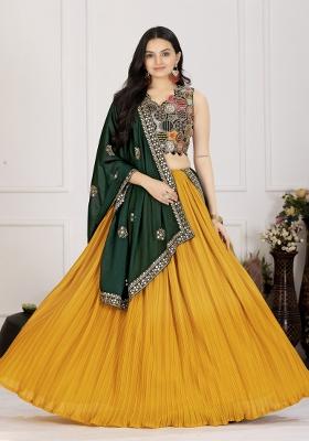 Yellow embroidered Georgette Lehenga Set With Dupatta