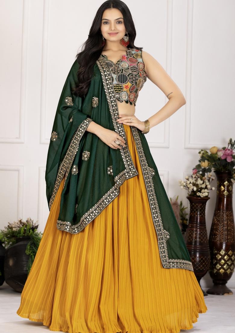Yellow embroidered Georgette Lehenga Set With Dupatta