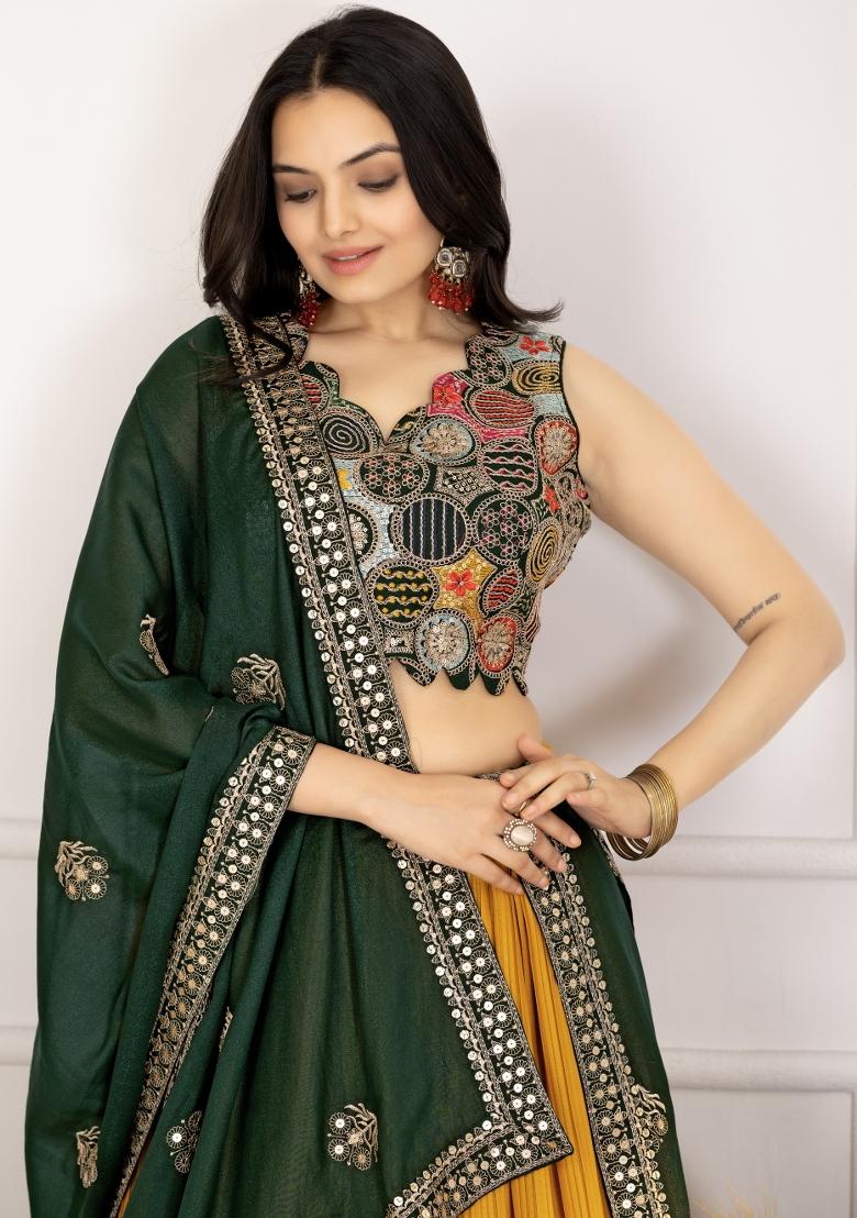 Yellow embroidered Georgette Lehenga Set With Dupatta