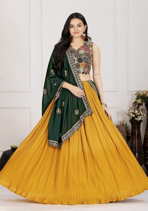 Yellow embroidered Georgette Lehenga Set With Dupatta
