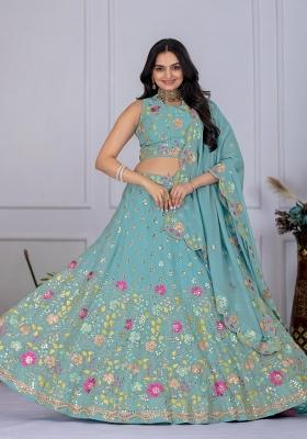 Firozi embroidered Georgette Lehenga Set With Dupatta