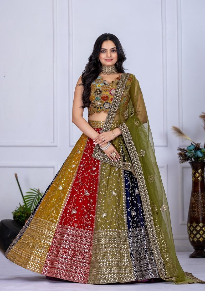 Multicolor embroidered Georgette Lehenga Set With Dupatta