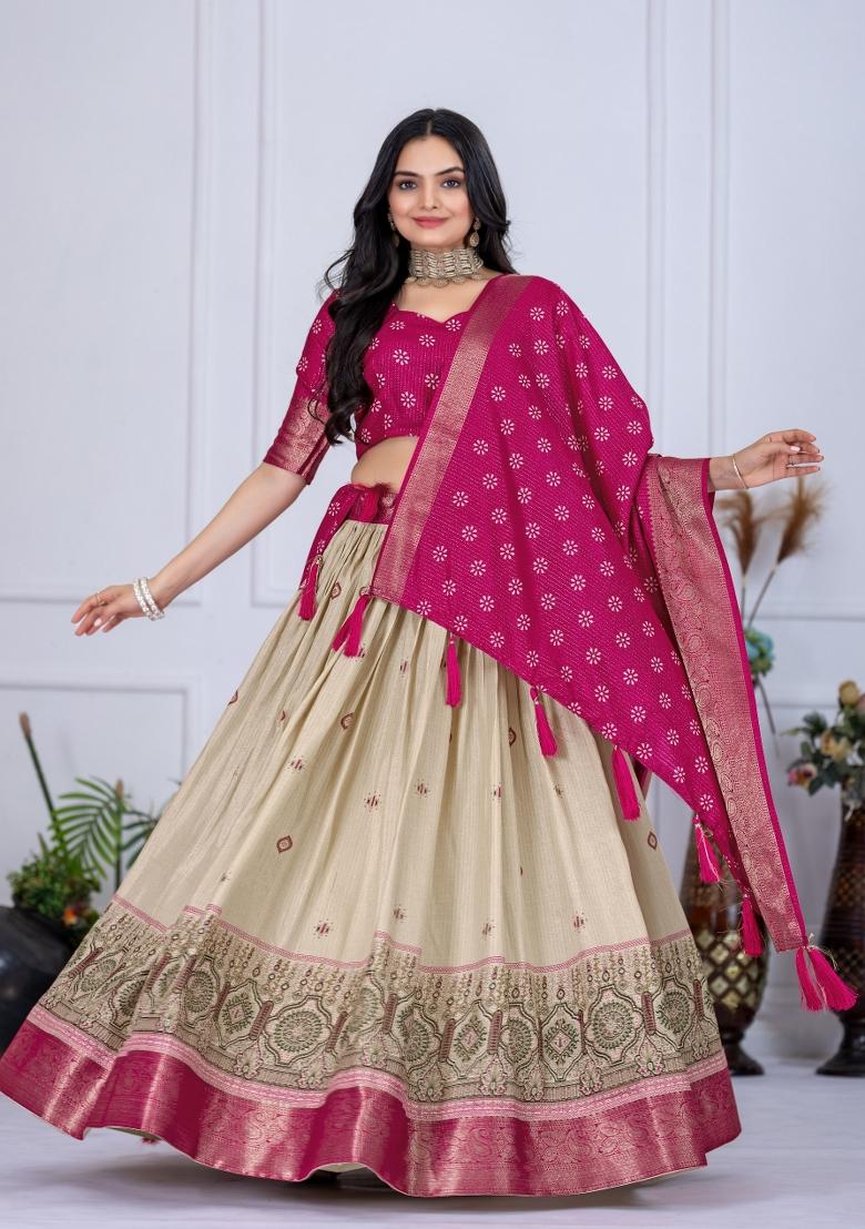 Pink embroidered Poly Blend Lehenga Set With Dupatta