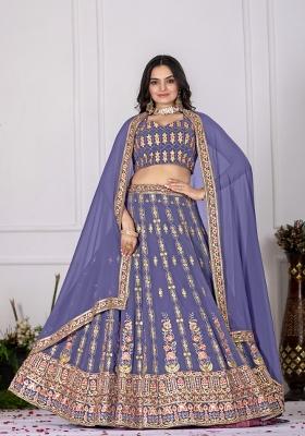 Lavender embroidered Georgette Lehenga Set With Dupatta