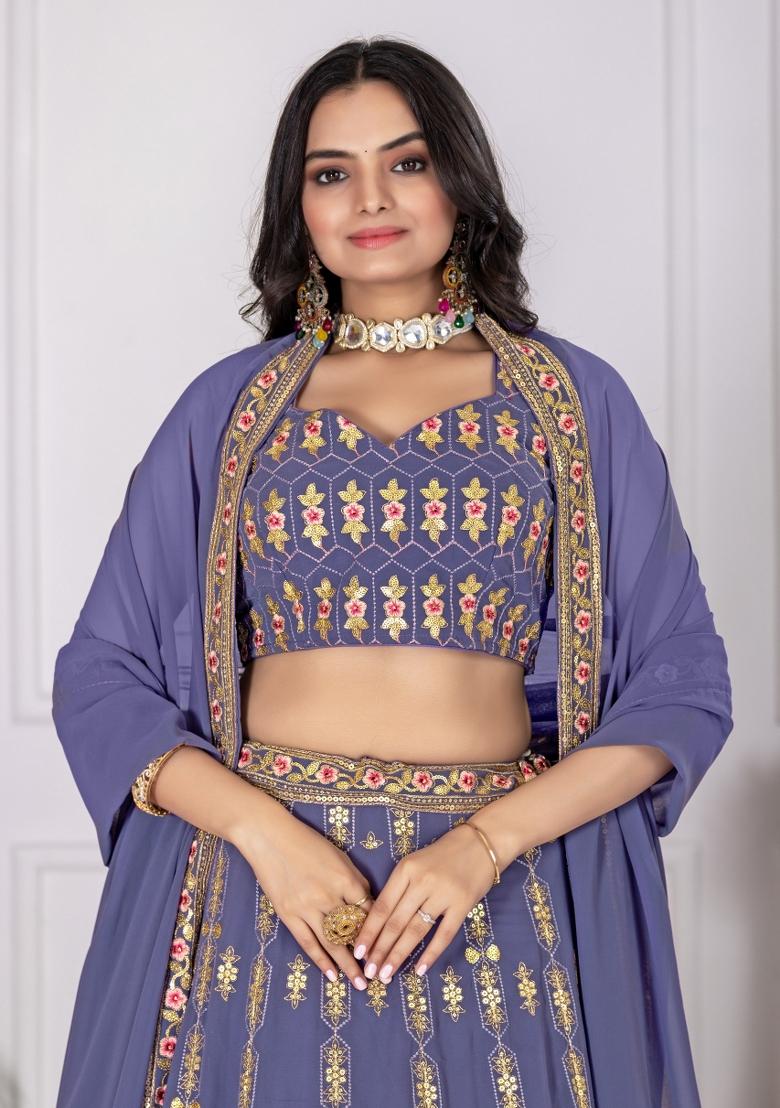 Lavender embroidered Georgette Lehenga Set With Dupatta