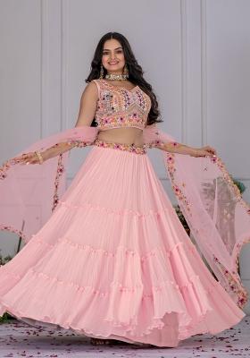Pink embroidered Georgette Lehenga Set With Dupatta