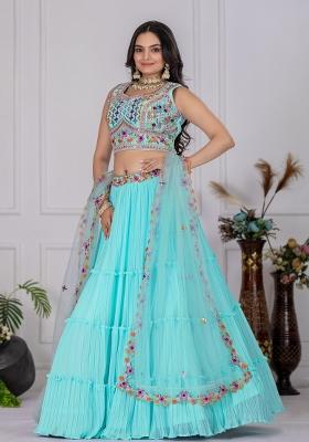 Sky embroidered Georgette Lehenga Set With Dupatta