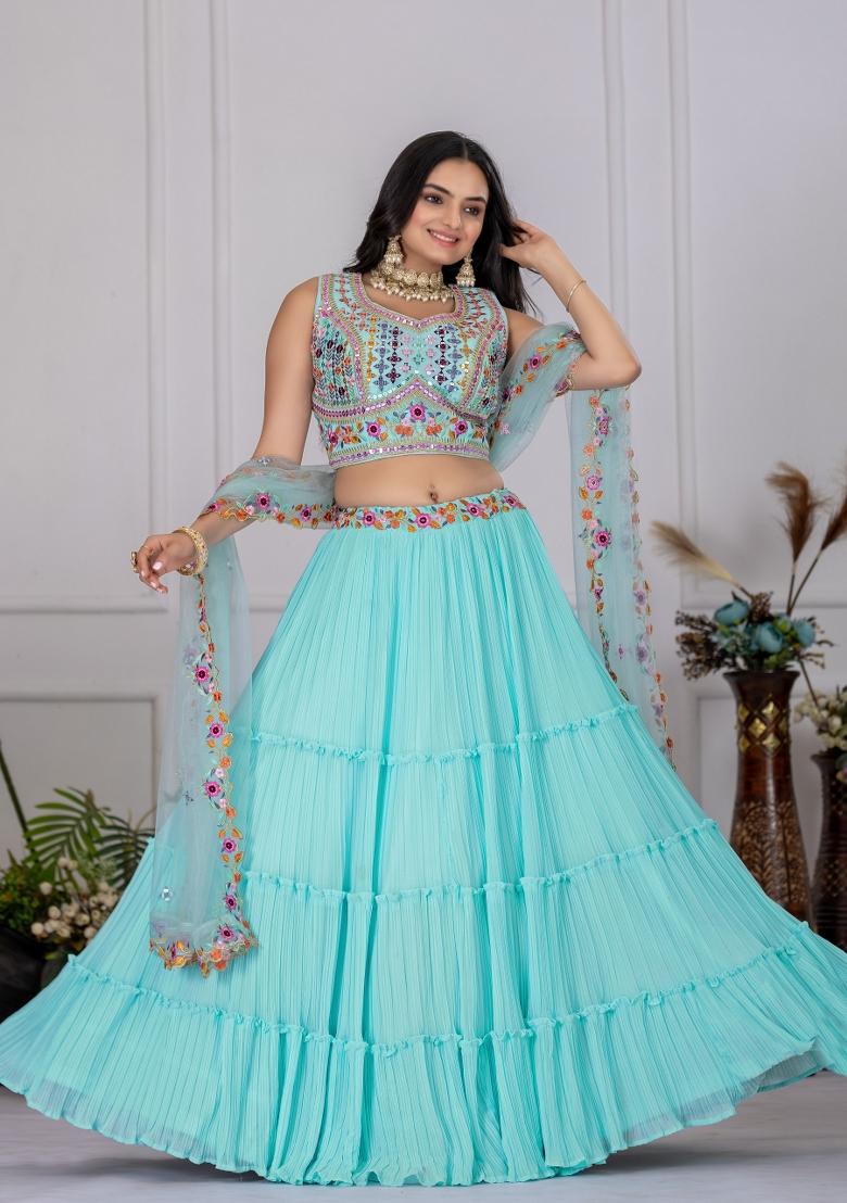 Sky embroidered Georgette Lehenga Set With Dupatta