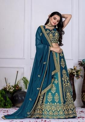 Blue embroidered Georgette Lehenga Set With Dupatta