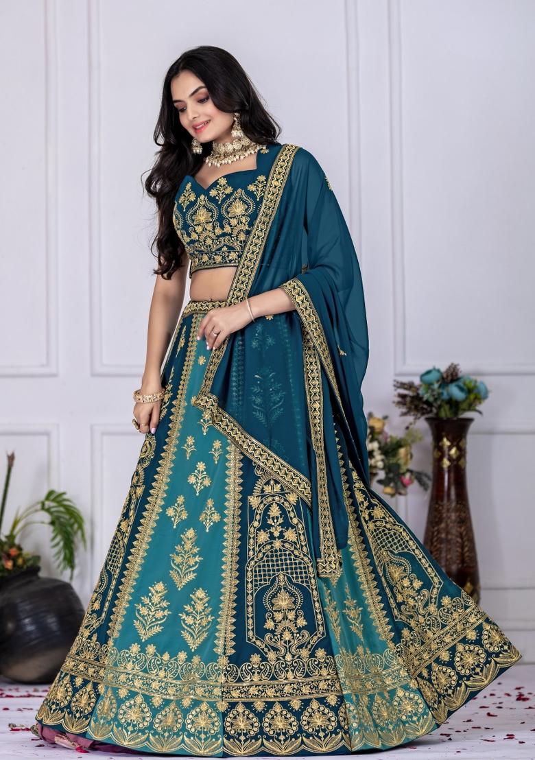 Blue embroidered Georgette Lehenga Set With Dupatta
