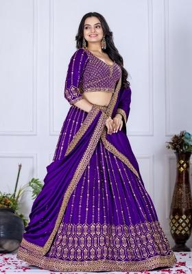 Royal Blue embroidered Viscose Lehenga Set With Dupatta