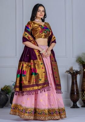 Pink embroidered Viscose Lehenga Set With Dupatta