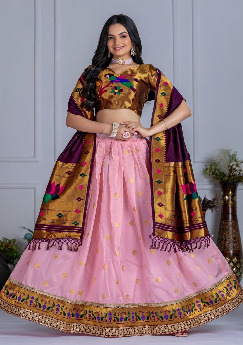 Pink embroidered Viscose Lehenga Set With Dupatta