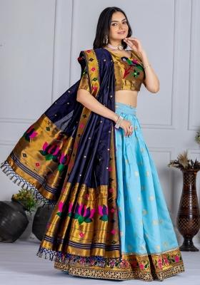 Sky embroidered Viscose Lehenga Set With Dupatta