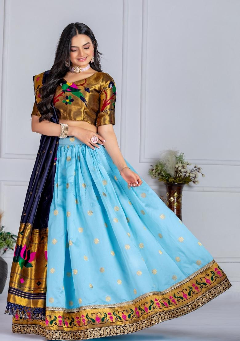 Sky embroidered Viscose Lehenga Set With Dupatta