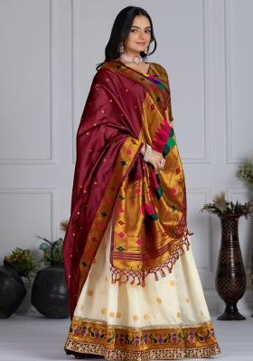 White embroidered Viscose Lehenga Set With Dupatta
